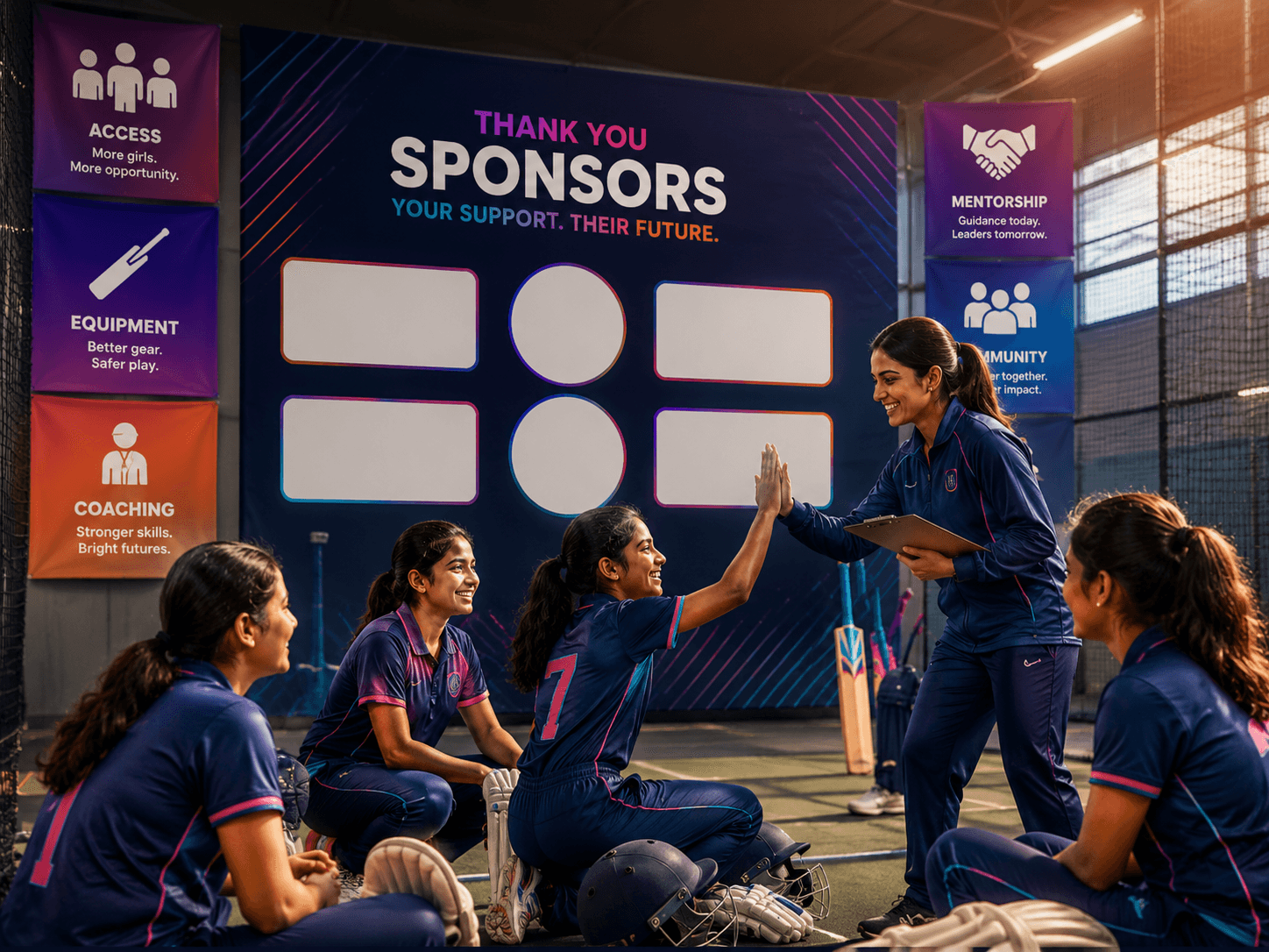 Indoor cricket sponsor recognition and player mentorship